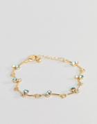 Asos Design Chain Bracelet With Emerald Stone Detail In Gold - Gold