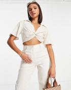 Na-kd Linen Blend Cropped Shirt In Off White - Part Of A Set