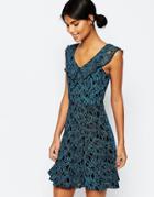 Asos Skater Dress In Coated Lace - Blue