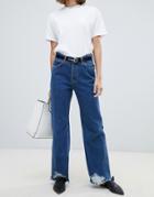 Mango Raw Hem Wide Leg Jeans - Navy