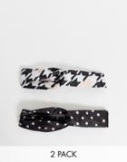 Asos Design Pack Of 2 Twist Front Headbands In Gingham And Spot Prints-multi