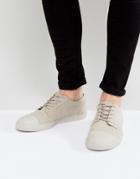 Asos Lace Up Sneakers In Stone Canvas With Toe Cap - Stone