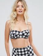 Asos Fuller Bust Mix And Match Long Line Cupped Bandeau Bikini Top In Gingham Dd-g - Multi