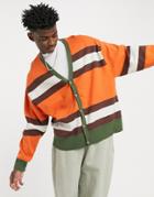 Asos Design Knitted Oversized Stripe Cardigan In Orange