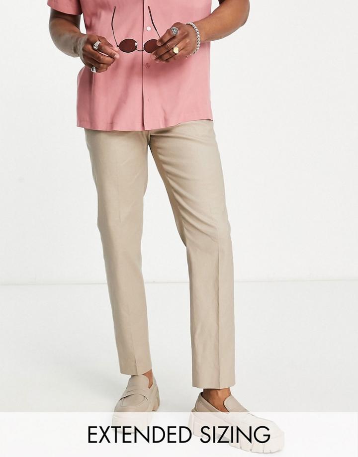 Asos Design Smart Slim Linen Mix Pants In Stone-neutral