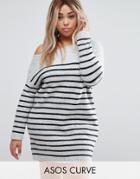Asos Curve Sweater Dress With Off Shoulder In Stripe - Multi