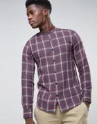 Selected Check Flannel Shirt With Granddad Collar - Red