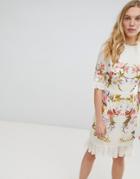 Hope & Ivy Premium All Over Floral Embroidered Mini Dress-beige