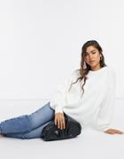 Asos Design Crew Neck Fluffy Oversized Sweater-white