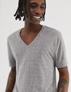Asos Design Relaxed T-shirt With Deep V-neck In Interest Fabric In Gray - Gray