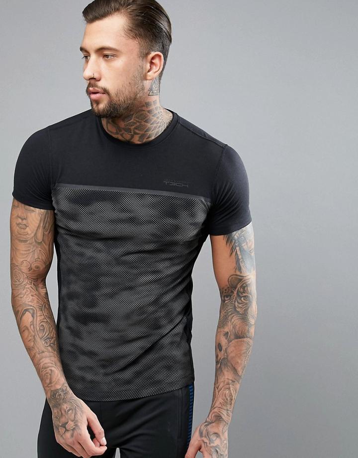 Jack & Jones Tech T-shirt With Stripe And Printed Panel - Black