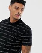 Armani Exchange All Over Text Logo Polo In Black - Black