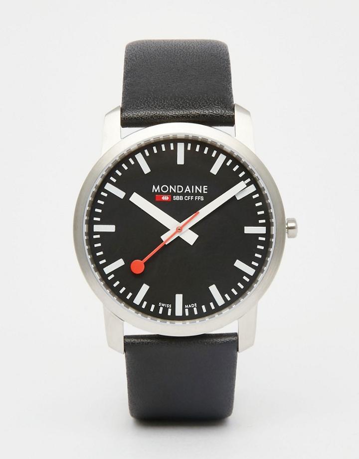 Mondaine Leather Watch In Black 41mm - Black