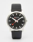 Mondaine Leather Watch In Black 41mm - Black