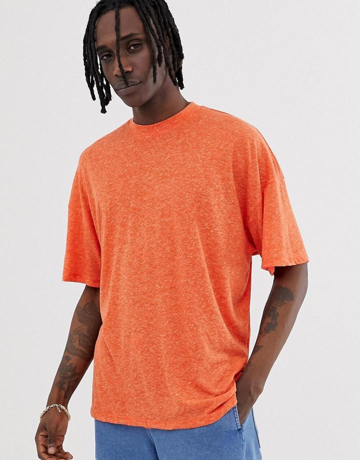 Asos Design Oversized T-shirt With Side Vents In Linen Mix In Orange