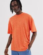 Asos Design Oversized T-shirt With Side Vents In Linen Mix In Orange