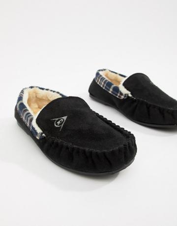 Dunlop Suedette Sheepskin Lined Mocasin Slipper - Black