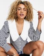 Violet Romance Peter Pan Collar Blouse In Gingham Print-blues