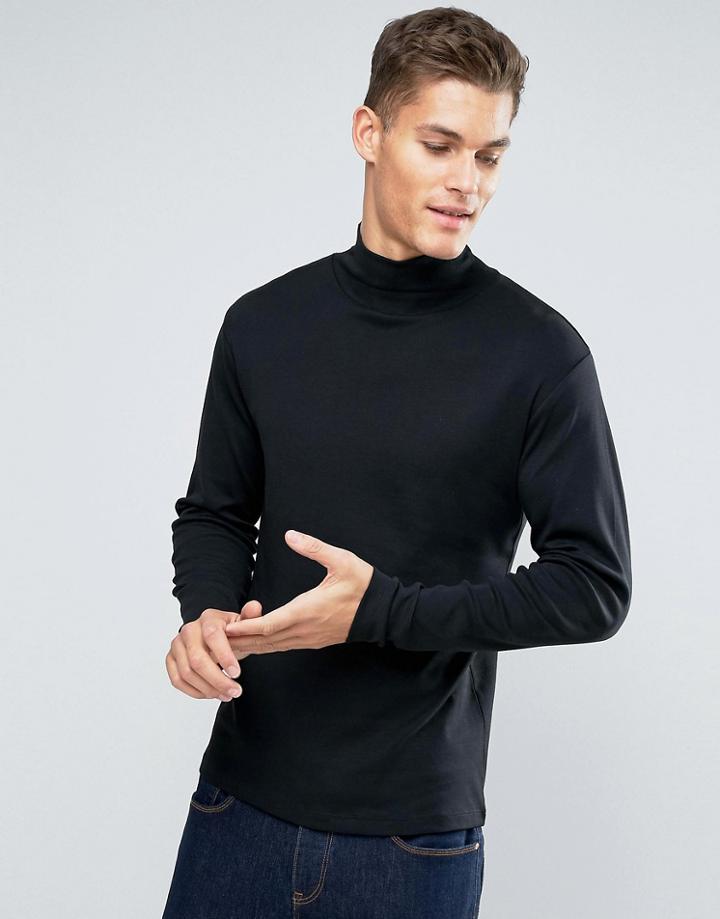 Lindbergh Long Sleeved T-shirt With Roll Neck In Black - Black