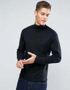 Lindbergh Long Sleeved T-shirt With Roll Neck In Black - Black