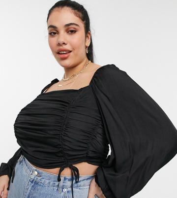 Urban Bliss Plus Ruched Crop Top In Black