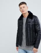 New Look Faux Suede Aviator Jacket In Black - Black