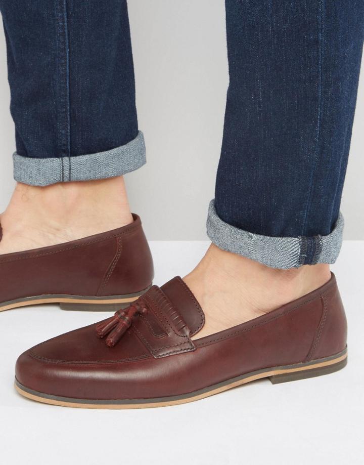 Asos Tassel Loafer In Burgundy Leather - Red