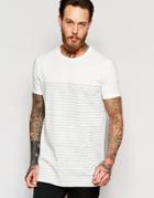 Asos Super Longline T-shirt With Scoop Back Hem And Boat Neck In Reverse Stripe - Ecru