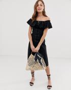 Asos Design Linen Bardot Midi Dress-black
