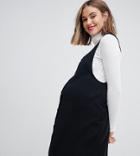 New Look Maternity Button Through Pinny Dress In Black - Black
