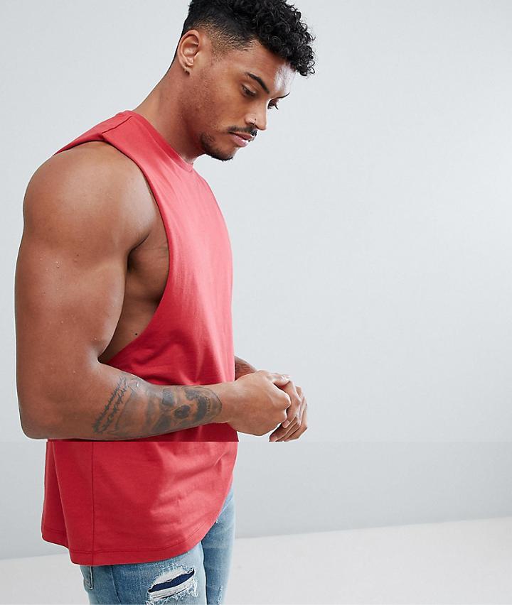 Asos Design Tank With Dropped Armholes In Red - Red