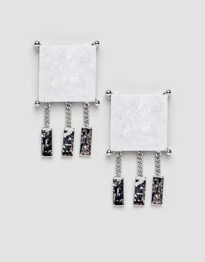 Asos Stud Earrings With Marble Effect Recycled Cotton Stone - Silver