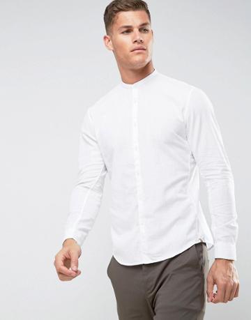 Tom Tailor Shirt With Grandad Collar - White