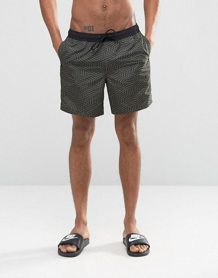 Asos Swim Shorts With Geo Print In Mid Length - Green