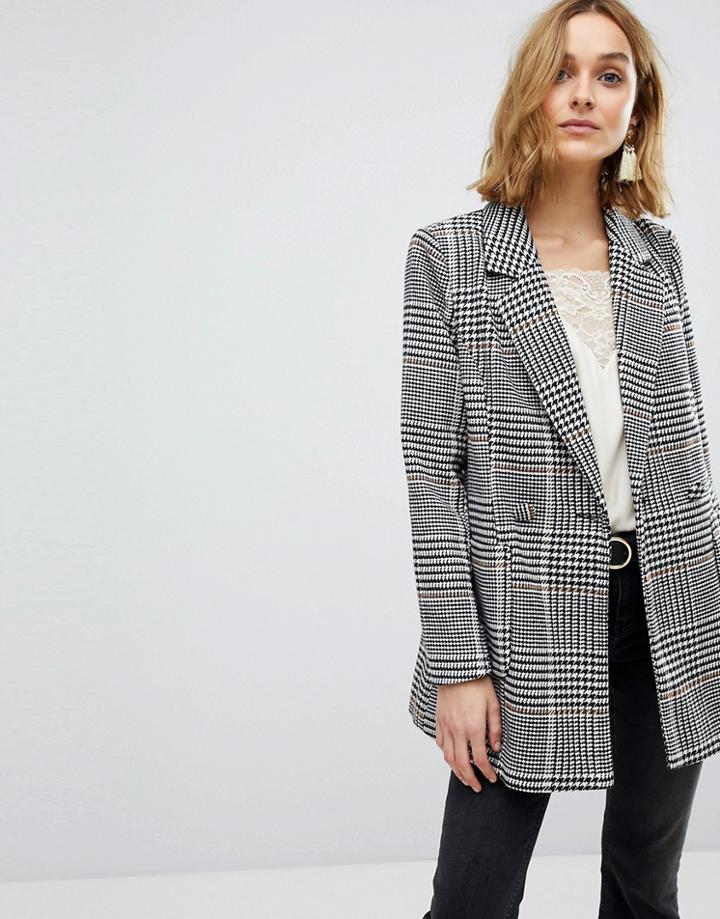Vero Moda Longline Check Blazer - Black