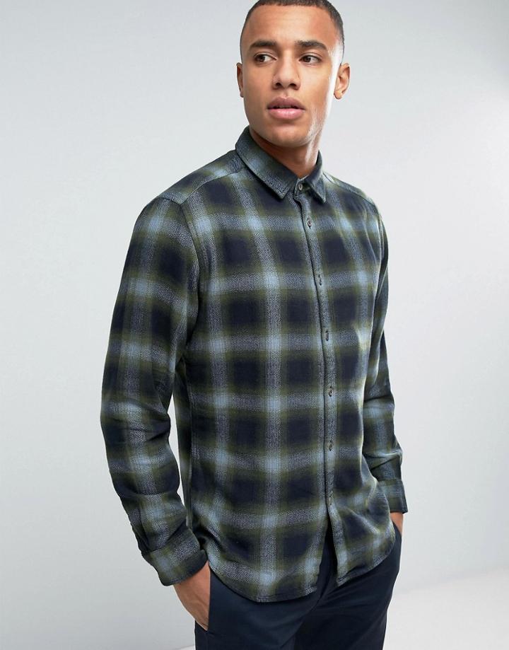 Esprit Regular Fit Long Sleeve Shirt In Flanel Check Cotton - Green