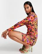 Never Fully Dressed Long Sleeve Mini Dress In Vibrant Floral-multi