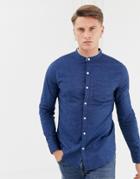 Hollister Muscle Fit Banded Collar Icon Logo Oxford Shirt In Navy - Navy