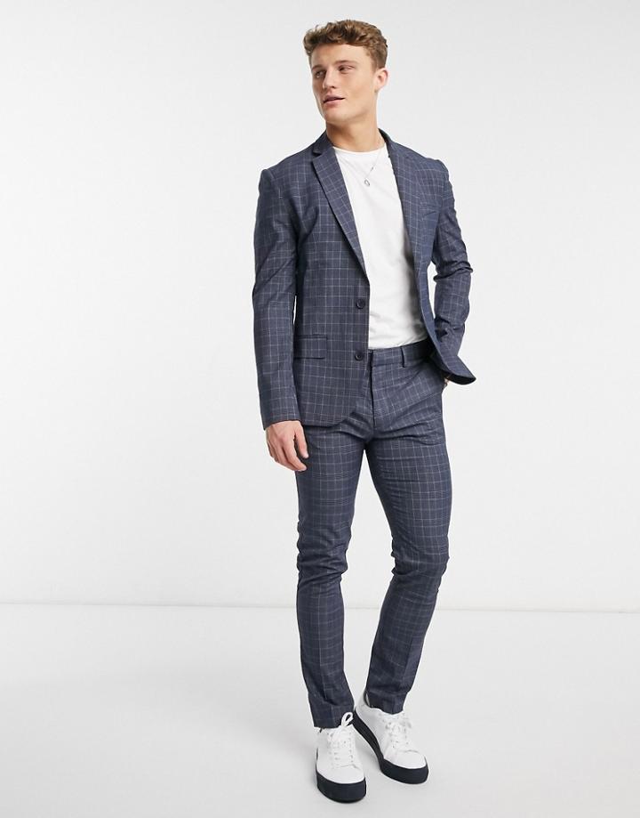 New Look Check Skinny Suit Pant In Blue
