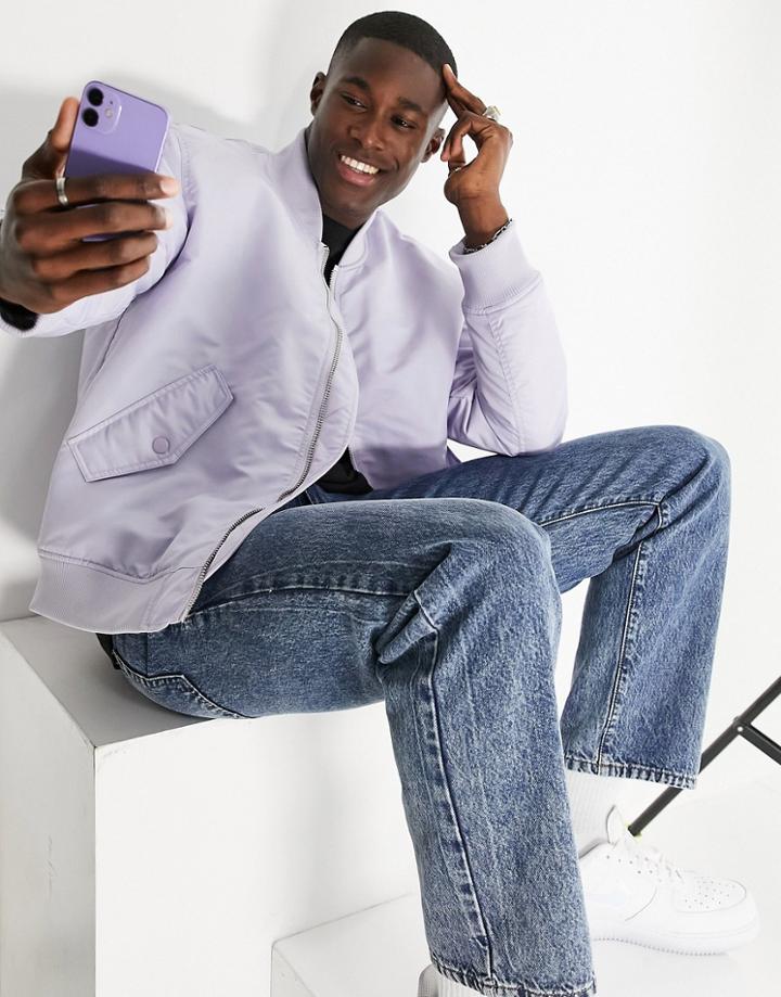 Topman Ma1 Padded Bomber Jacket In Pale Lilac-purple