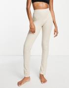 South Beach Recycled Polyester Side Slit Leggings In Stone-white