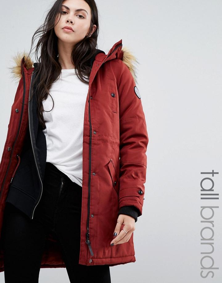 Vero Moda Tall Faux Fur Hooded Parka - Red