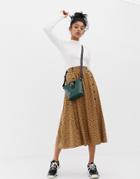 Asos Design Leopard Print Midi Skirt With Double Placket Button Detail - Multi