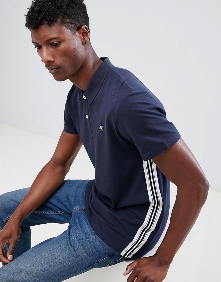 Jack & Jones Core Polo Shirt With Side Tape And Chest Branding - Navy