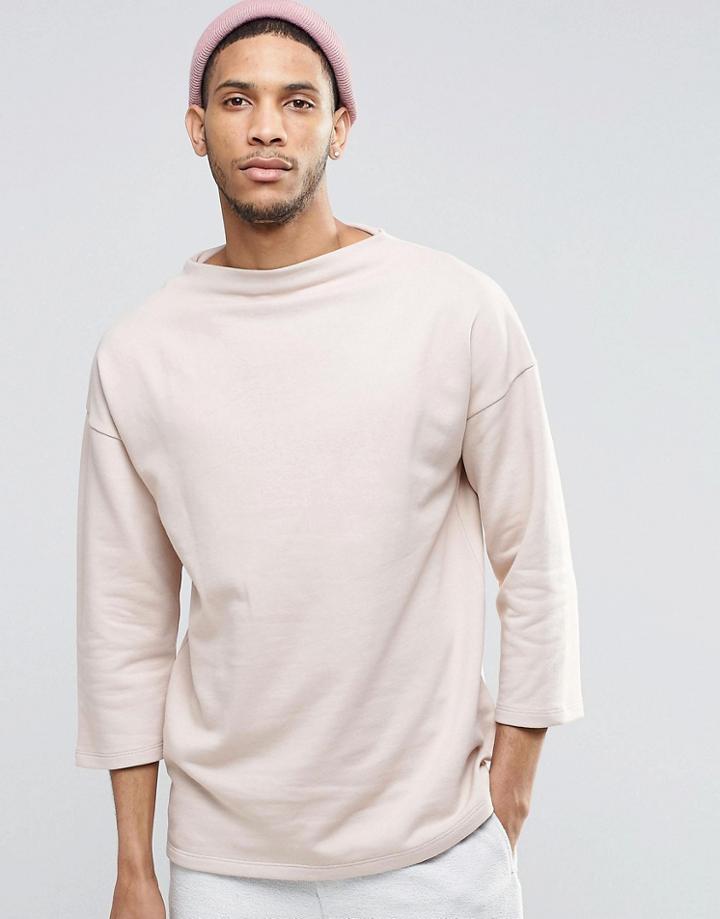 Asos Oversized Longline Sweatshirt With Half Sleeve - Dusty Pink