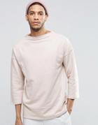Asos Oversized Longline Sweatshirt With Half Sleeve - Dusty Pink