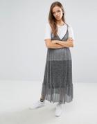 Stylenanda Sheer Midi Sparkle Cami Dress - Gray