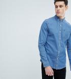 Asos Design Tall Stretch Slim Denim Shirt In Mid Wash - Blue