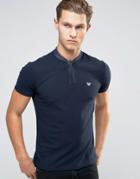 Armani Jeans Polo Shirt With Denim Bomber Neck In Navy - Navy