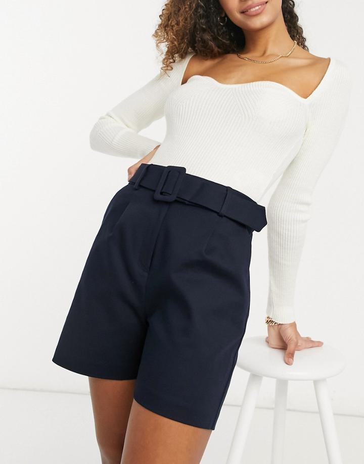 Warehouse Compact Cotton Short In Navy